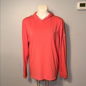 Johnnie-O Men’s Eller Long-Sleeve Hooded t-shirt in Coral Reefer. Medium.